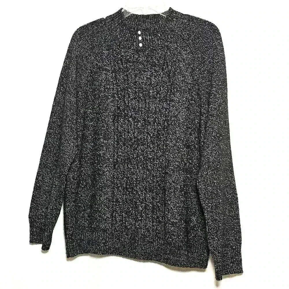 Rebecca Malone Womens Black White Acrylic Blend Mock Knit Sweater XL - Picture 2 of 8